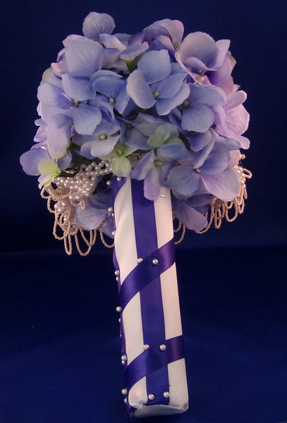 Wedding Bouquet - Blue Peacock Silk Hydrangea