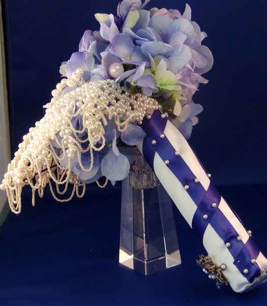 Wedding Bouquet - Blue Peacock Silk Hydrangea