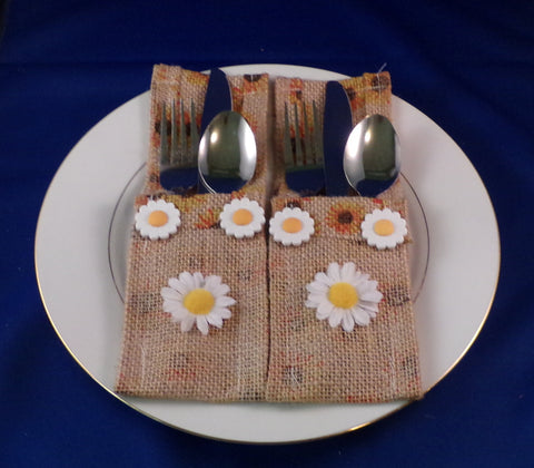 Utensil Holder - Sunflower Burlap - Set of Two