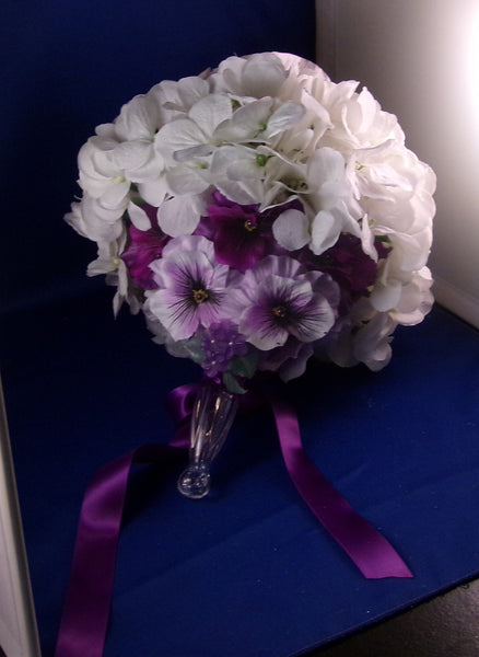 Bouquet-White Hydrangea Purple Pansy